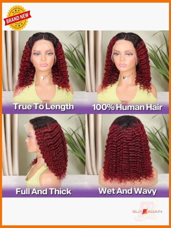 Deep Wave BOB Lace Front Wig Human Hair Glueless Wear Go 14in